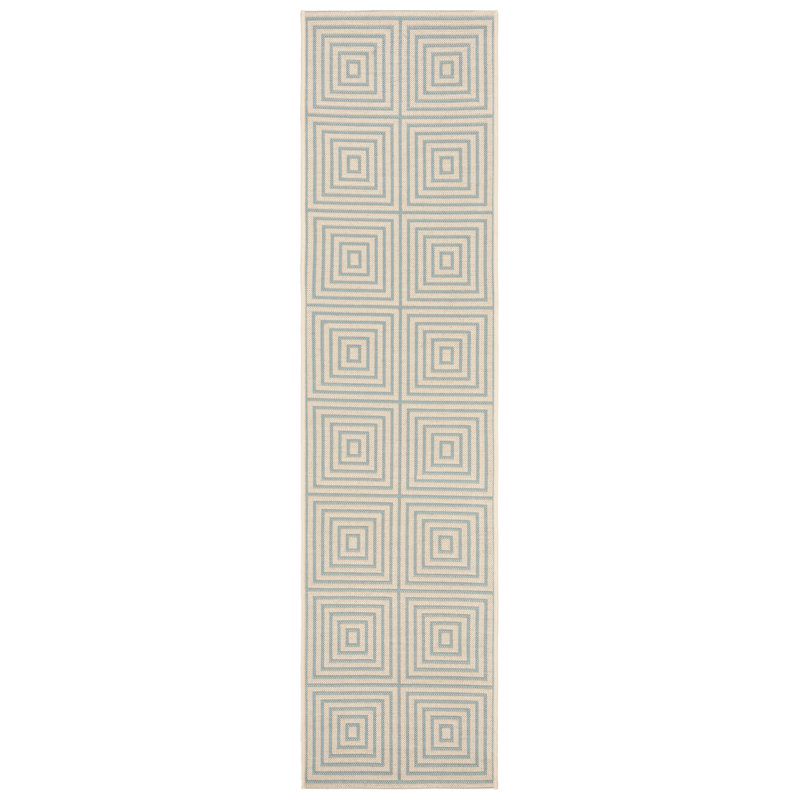 Tapis intérieur / extérieur crème / turquoise Julieta, Tapis de couloir 2 pi 2 po x 8 pi