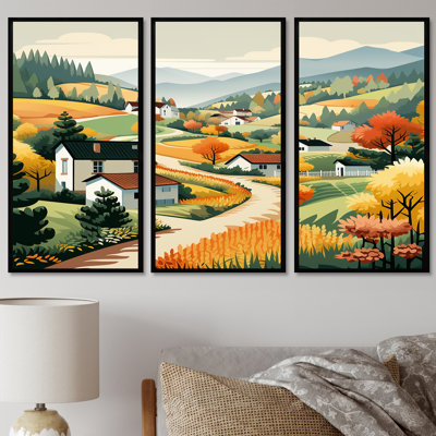 Automne à Pittoresque Mountain Town - ensemble de salon d'art mural montagnes