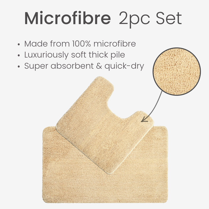 Allviya 2 Piece Bath Mat and Pedestal Mat Non Slip, Stone