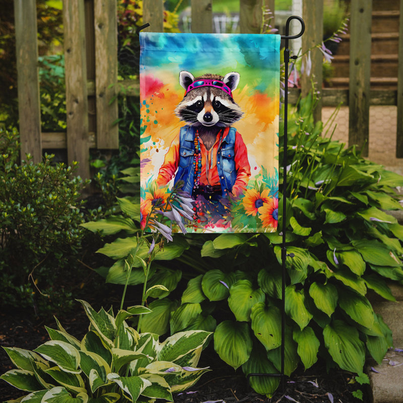 Drapeau de jardin hippie et raton laveur