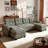 3-Piece Chenille Tufted Reversible Modular Sofa & Chaise with Removable Armrests & USB Ports-1406238433