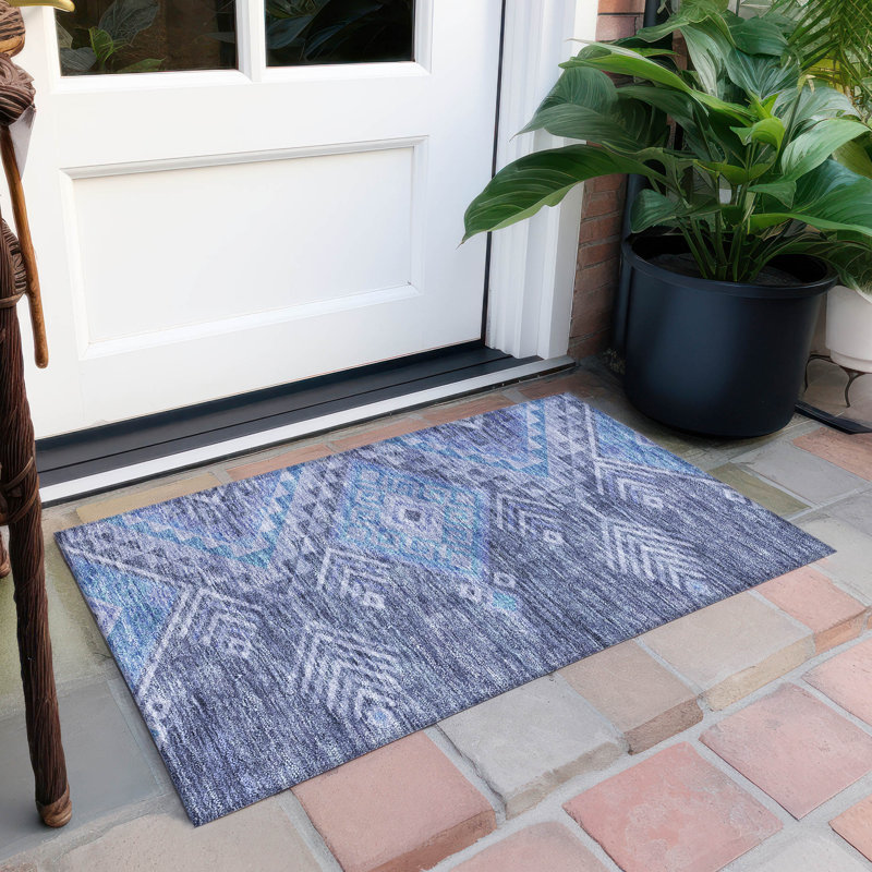 Machine Washable Indoor/Outdoor Chayden ACN1091 Navy 1'8" x 2'6" Rug, Rectangle 1'8" x 2'6"