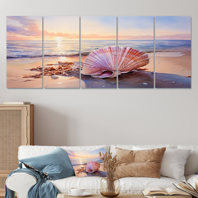 Coastal Treasures Sunset Seashell II - Coastal Beach 5 Piece Wall Art Decor Set