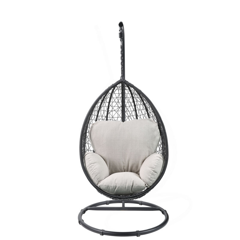 Chaise suspendue en tissu et osier Simona, Beige, Noir