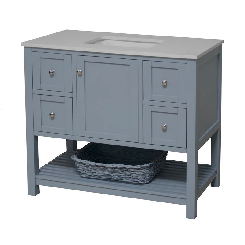 Ensemble de meuble-lavabo simple 42 po Binne, Bleu poudre, Blanc d'ingénierie