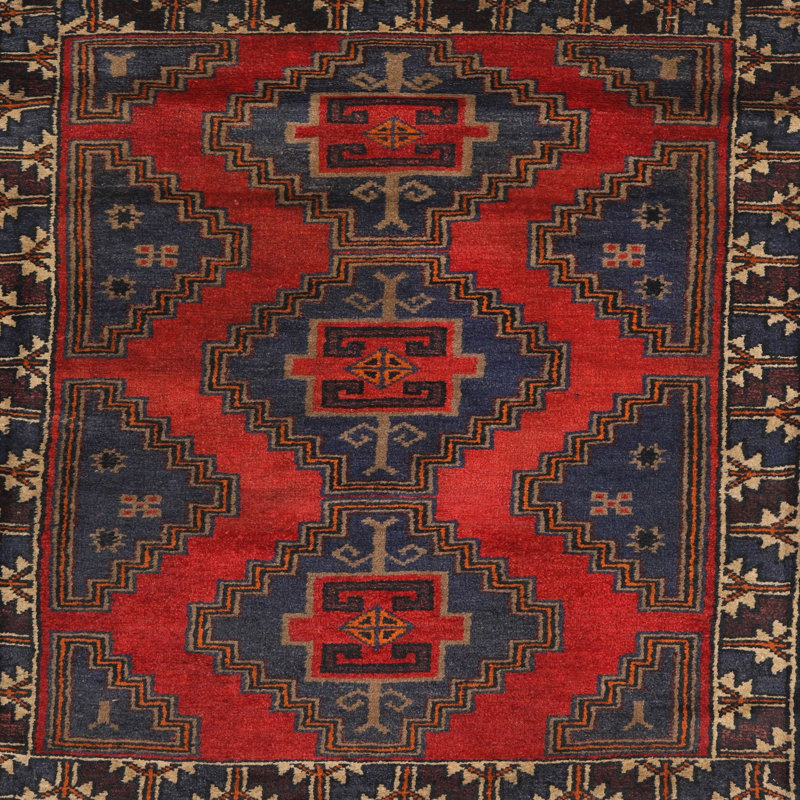 Tapis traditionnel bleu marine / rouge, Rond 5 pi