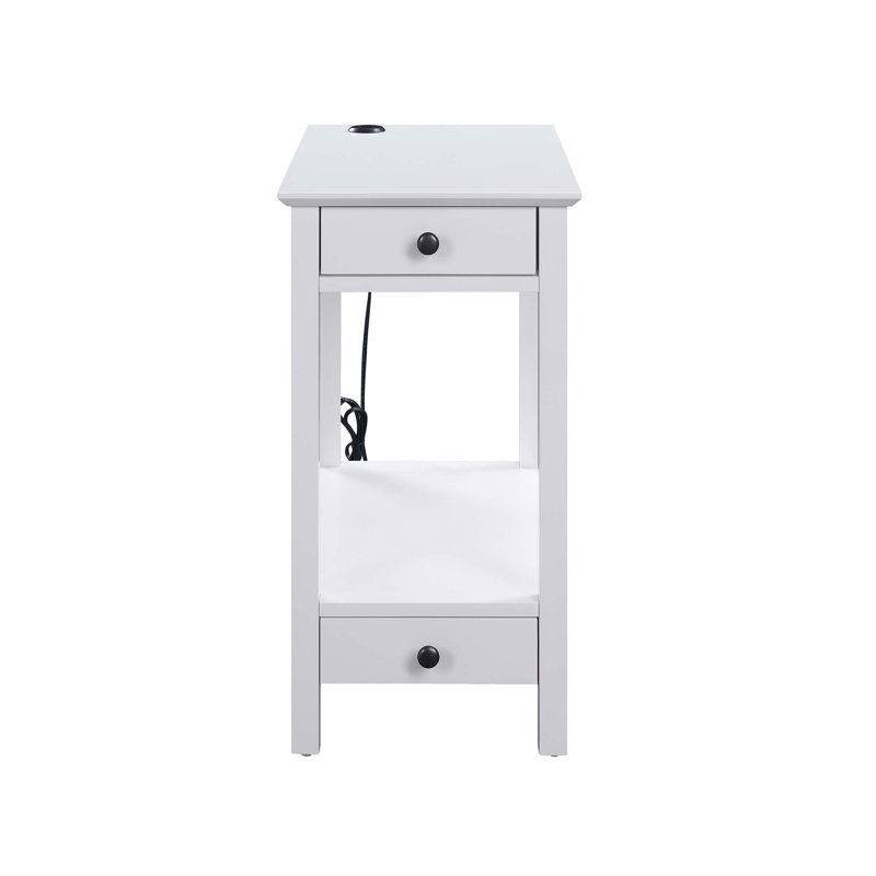 Bhairavi Transitional Wooden Rectangular End Table with Storage, White, 23" H x 13" W x 22" D Duplicate