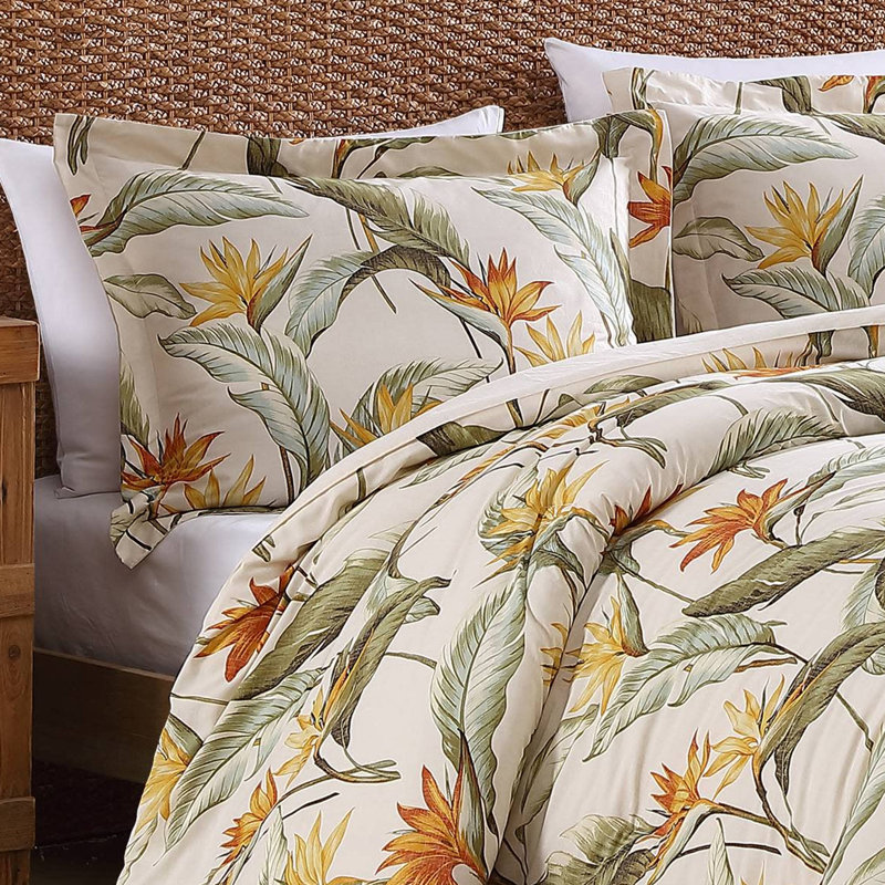Birds of Paradise Beige Cotton Queen Duvet Cover Set
