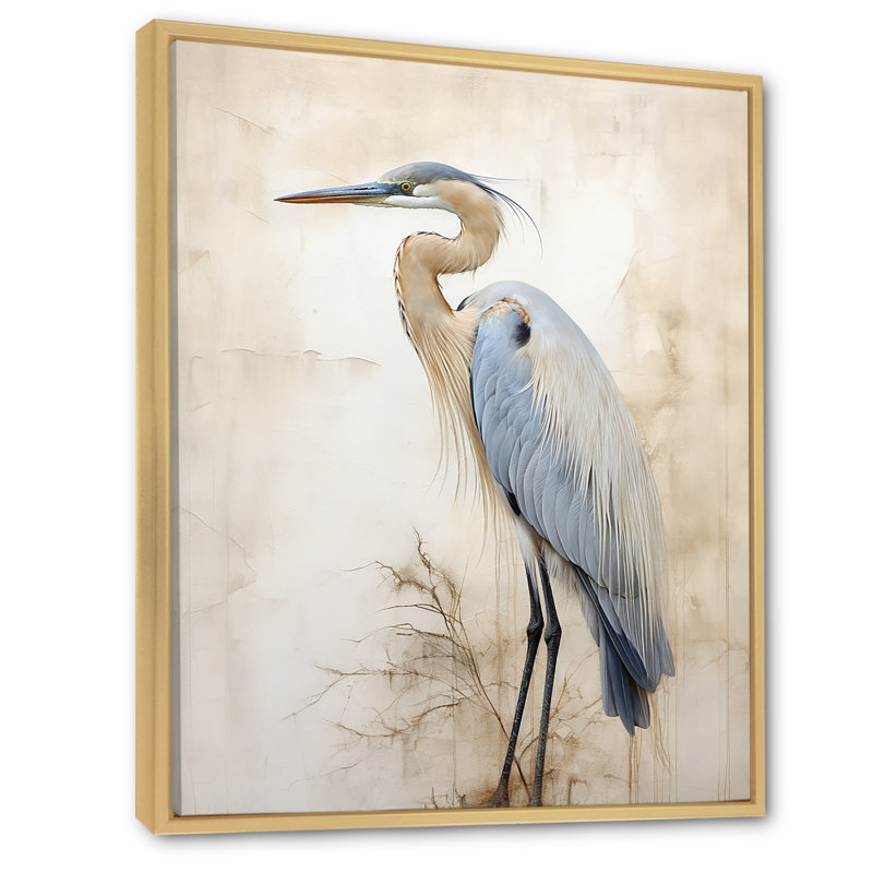 «Majestic Blue Heron Horizon II», art mural héron, Cadre flottant érable, H 44 po x l 34 po x P 1,5 po