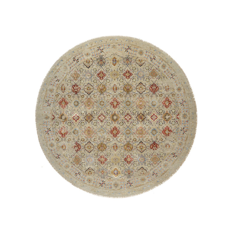 Tapis beige en laine et en soie noué à la main 11 pi 10 po x 11 pi 10 po 8CEE1486C71D47088DE0FD85AFE6660F
