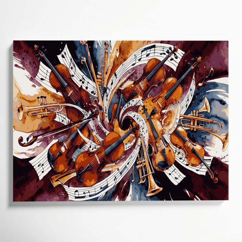 «Music», instruments de musique, toile rouge, H 12 po x l 18 po