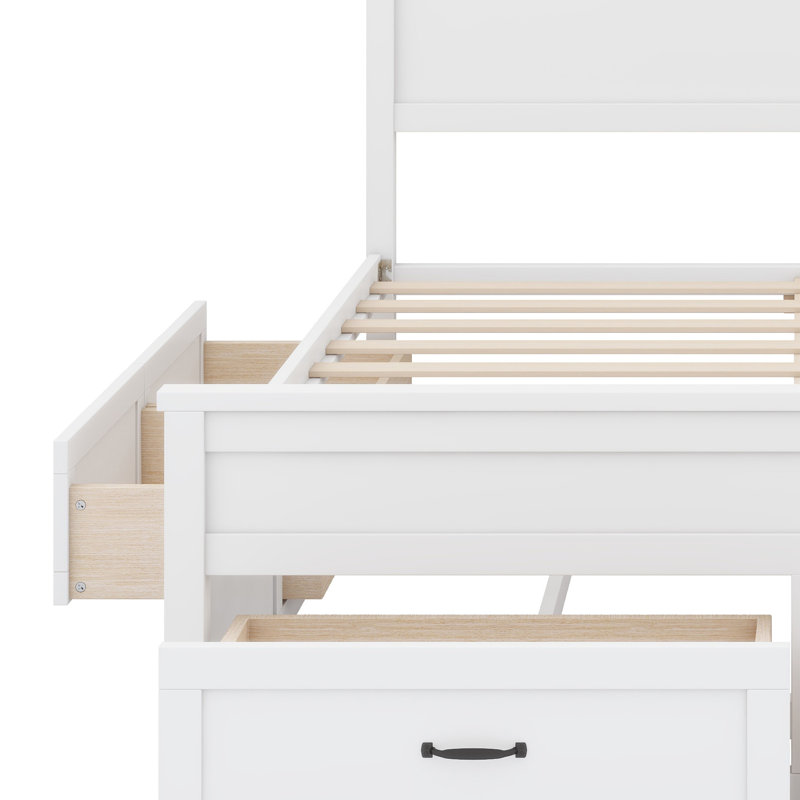 Base de lit en bois avec tiroirs, Blanc