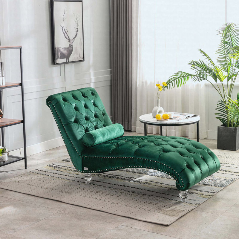 Chaise longue en velours capitonnée à boutons capitonnés, Emerald