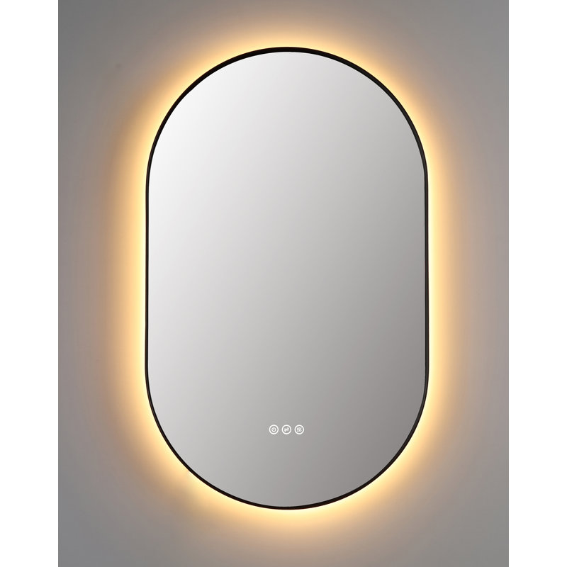 Shell LED Mirror, 35.43" x 21.65", Matte Black, Oval