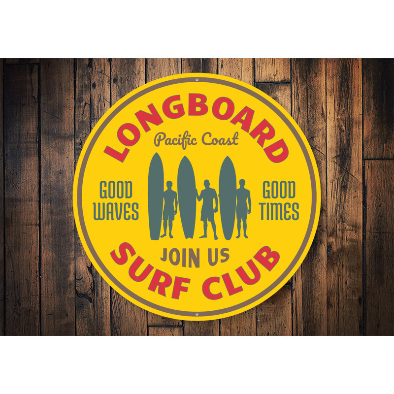 Panneau en aluminium Longboard Surf Club, H 12 po x l 12 po x P 0,04 po