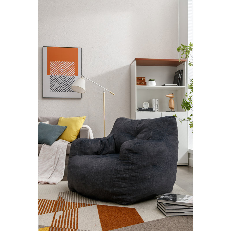 Aeri Compression Medium Adult Soft Fabric Bean Bag Chair With Foam Filled, Dark Gray Cotton Blend