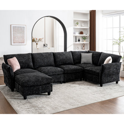 124.4'' L-shaped Modular Sectional Sofa With Ottoman, Large Size 6-seat Cloud Couch With Storage