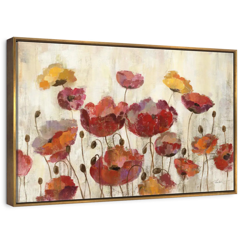 Coquelicots sous la pluie, Cadre flottant doré, 31 po x 21 po