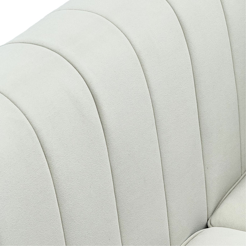 Canapé en velours beige 3, 82,67 po, avec 2 coussins, dossier à rainure verticale, mousse haute, accoudoirs évasés, pièce de salon moderne et tendance au design confortable
