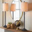 Ensemble de 2 lampes de table Farmhouse Buffet, grandes bases en métal avec abat-jours cylindriques en lin, éclairage décoratif artistique pour consoles, vestibules et buffets-735400004