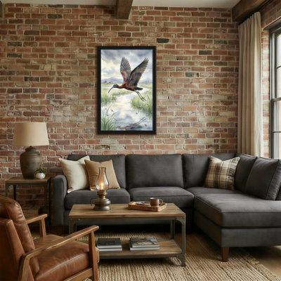 Animals Flying Bird Over Marsh Water Scene