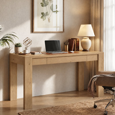 Bureau l 47 po avec 1 tiroir et pieds carrés épais, chêne naturel