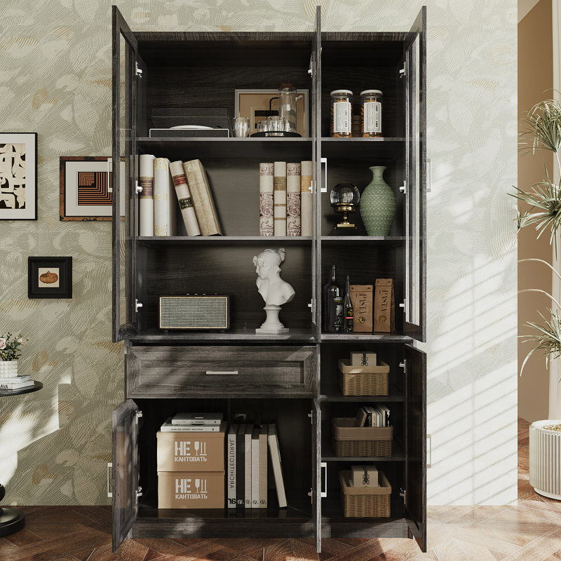 Modern Bookcase With Tempered Glass Door