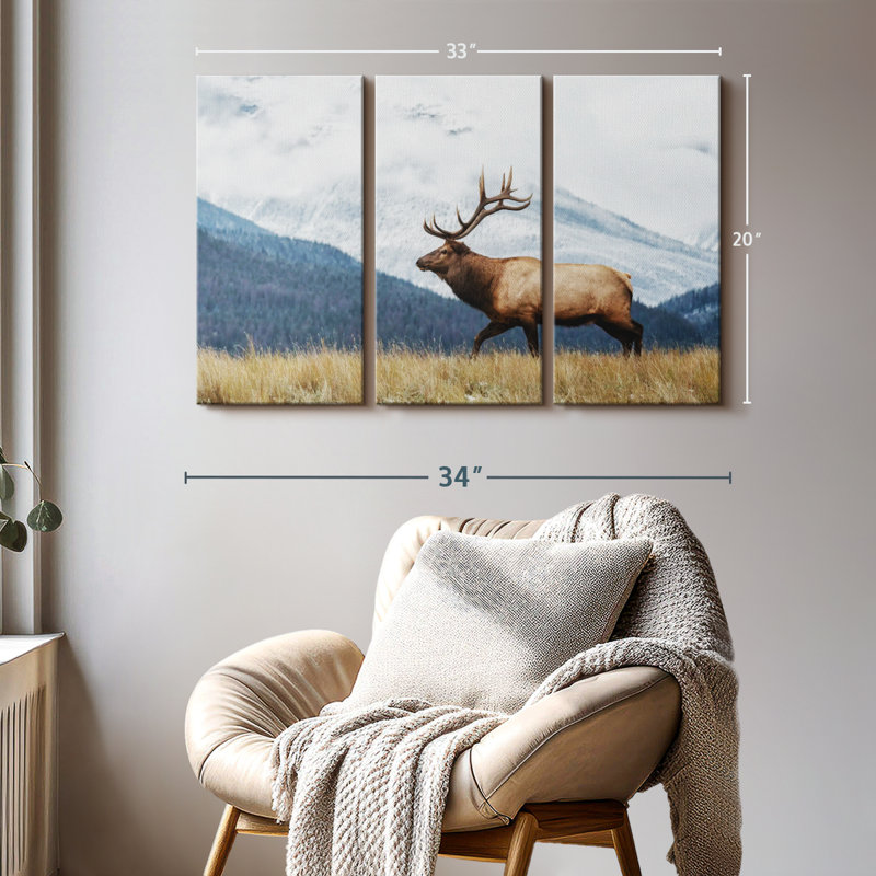 «Mountain Bull Elk», 3 pièces sur toile, H 20 po x l 33 po x P 1,25 po