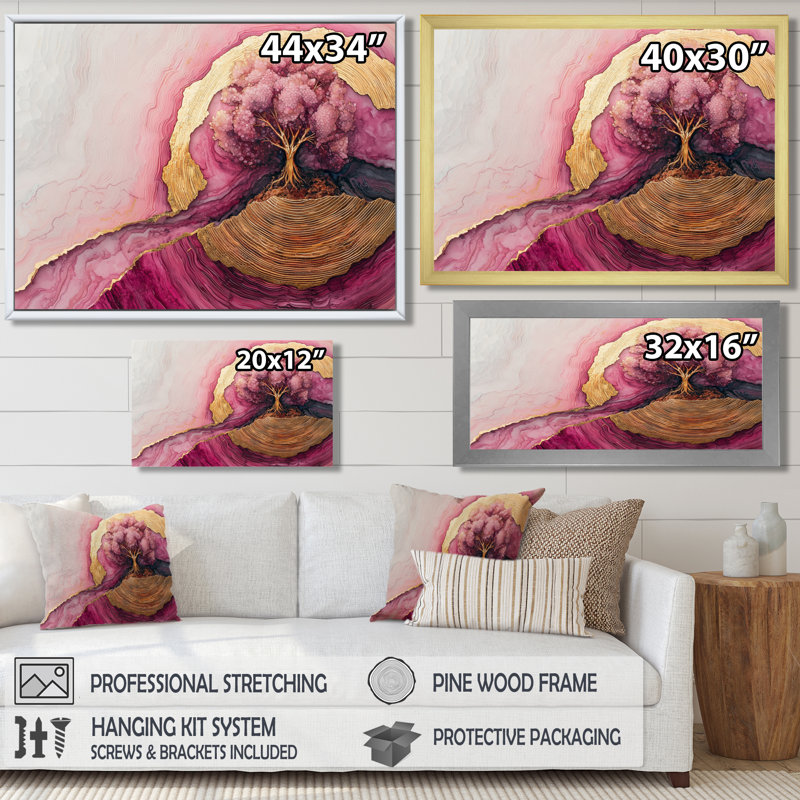 Forêt, paysage de roses, pierres précieuses, rivière II - forêt, art mural, H 12 po x l 20 po, Cadre flottant, Argent argent