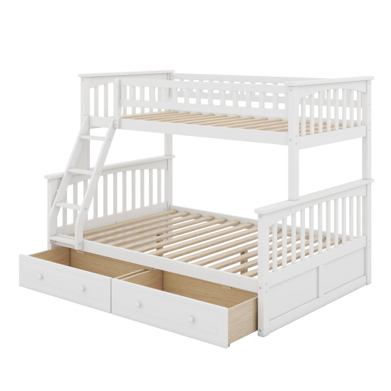 Lit superposé simple au-dessus d'un lit double convertible en bois avec 2 tiroirs de rangement et une échelle - peut être divisé en deux lits de repos
