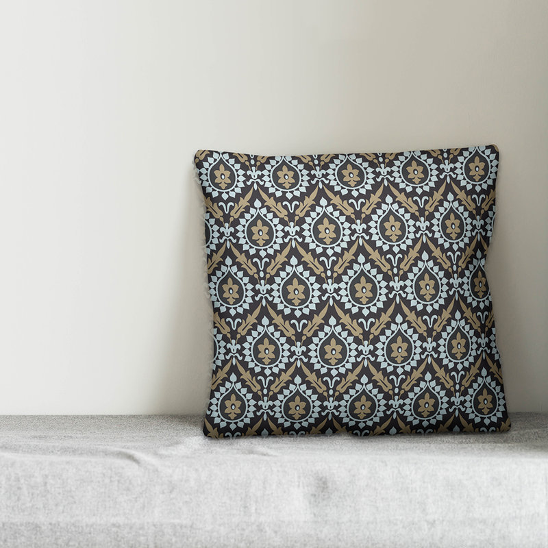 Coussin décoratif Ikat Sqaure, 16 po x 1 po, Brun et bleu, Extérieur