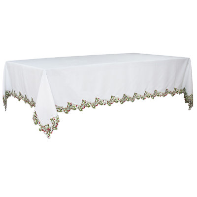 Holiday Holly Embroidered Cutwork Tablecloth