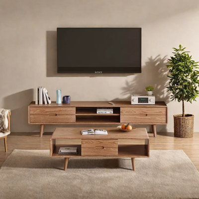 Nordic all-wood TV cabinet coffee table