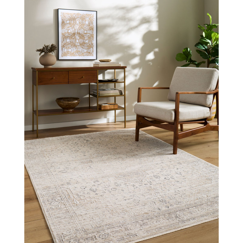 Seclusion Machine Woven Area Rug, Rectangle 7'10" x 10'2", Light Beige/Gray/Cream/Charcoal/Tan