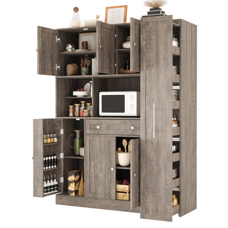 [Assembly Video Available] TOPMAX Traditional 52.8X17.7X70inch Freestanding Buffet With Hutch , Large Kitchen Pantry Storage Cabinet Cupboard With Pull-Out Side Cabinet, Door Shelves And Drawer, Brown