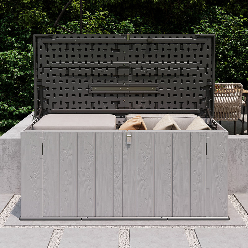 JolyDale 142cm W 16L Polypropylene Plastic Lockable Deck Box, Grey