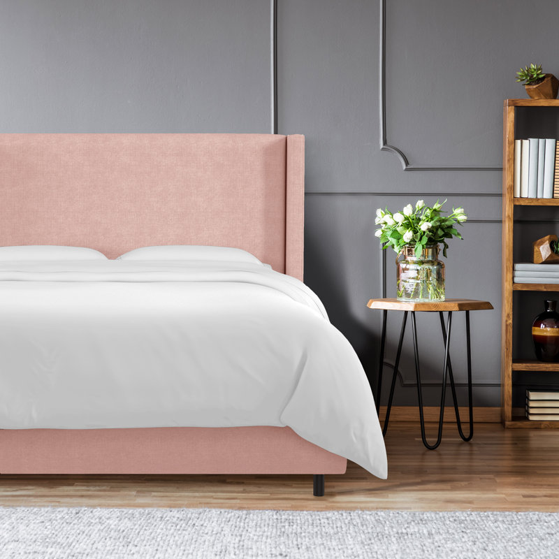 Avala Upholstered Wingback Bed, King, Classic Velvet Light Grey