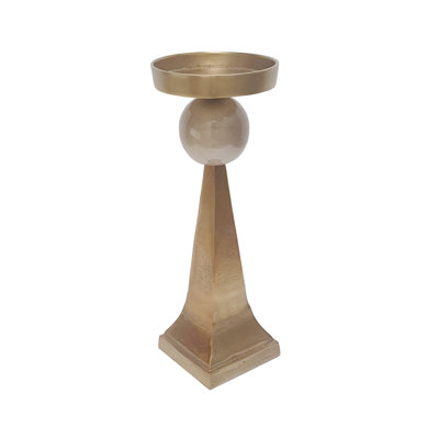 Porte-bougie colonne en aluminium D5x14,5 "avec motif géométrique et finition or antique