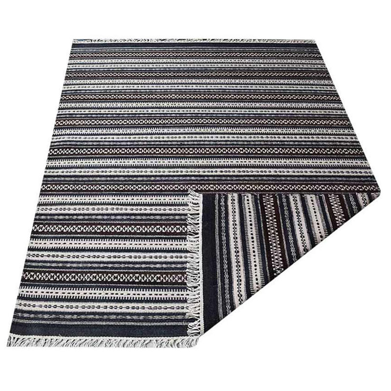 Cleland Hand Woven Flat Weave Kilim Wool Eco-Friendly Area Rugs  -  5' x 8', Rectangle, Charcoal White Color, Contemporary Modern Design, Low Pile  Handmade Area Rugs for Living Room, Bed Room
