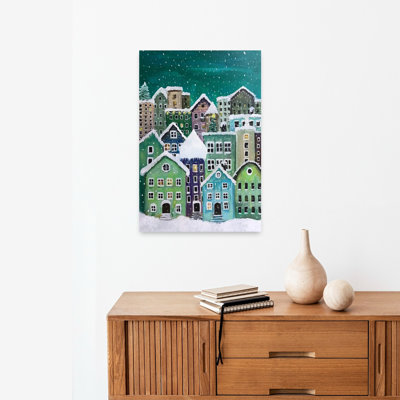 Cozy Winter Village Abstract Contemporary Christmas Tree City Wall Art Print