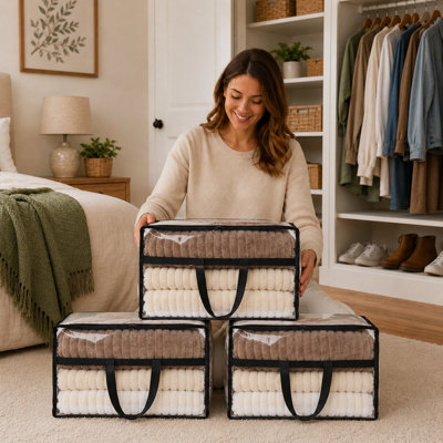 Paquet de 3 sacs de rangement transparents en PVC, sacs fourre-tout imperméables, résistants à la poussière et à l'humidité avec fermeture à glissière et poignées de transport