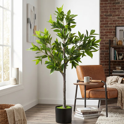 Lifelike Artificial Laurel Tree, 3FT Fake Tree with 345 PEVA Leaves and Flocked Soil, Potted Fake Plant for Home or Office Decor, Green