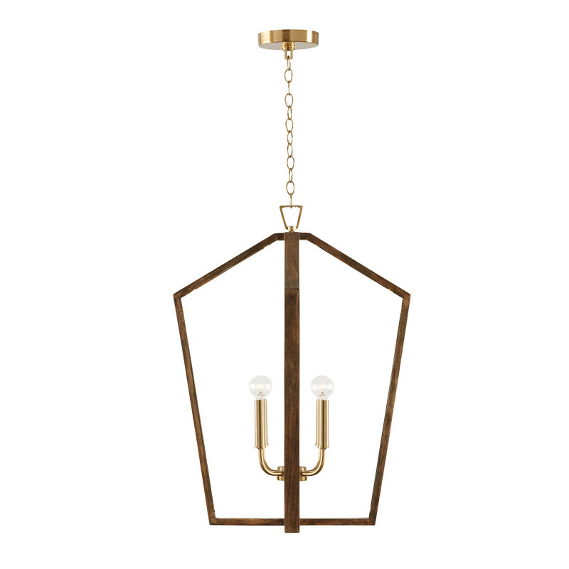 4 - Light Lantern Pendant, Nordic Wood/Matte Brass