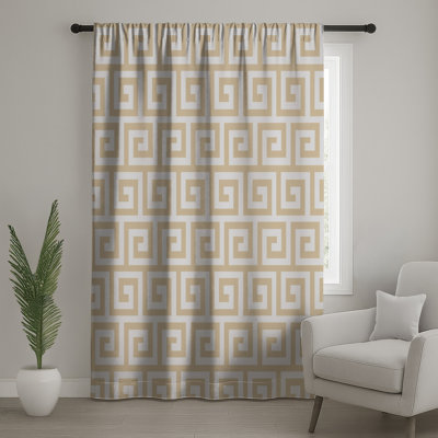Rideaux de fenêtre beige à motif de clé grecque, voilage et rideaux occultant à clé grecque - 1 panneau