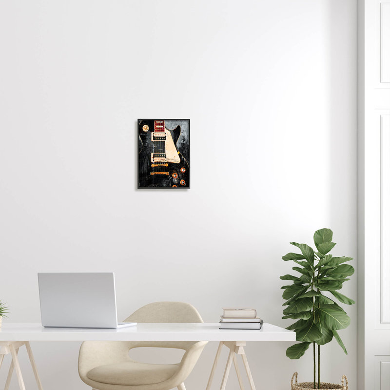 Vintage, notes de musique de guitare électrique encadrées, estampe numérique par Savannah Miller, Giclée encadrée noir minuit