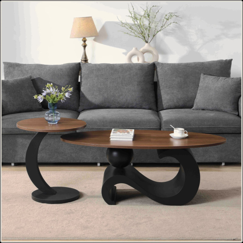 Ensemble de 2 tables basses gigognes, orales et rondes, table industrielle pour le salon, grand 47,24 po, petit 19,69 po