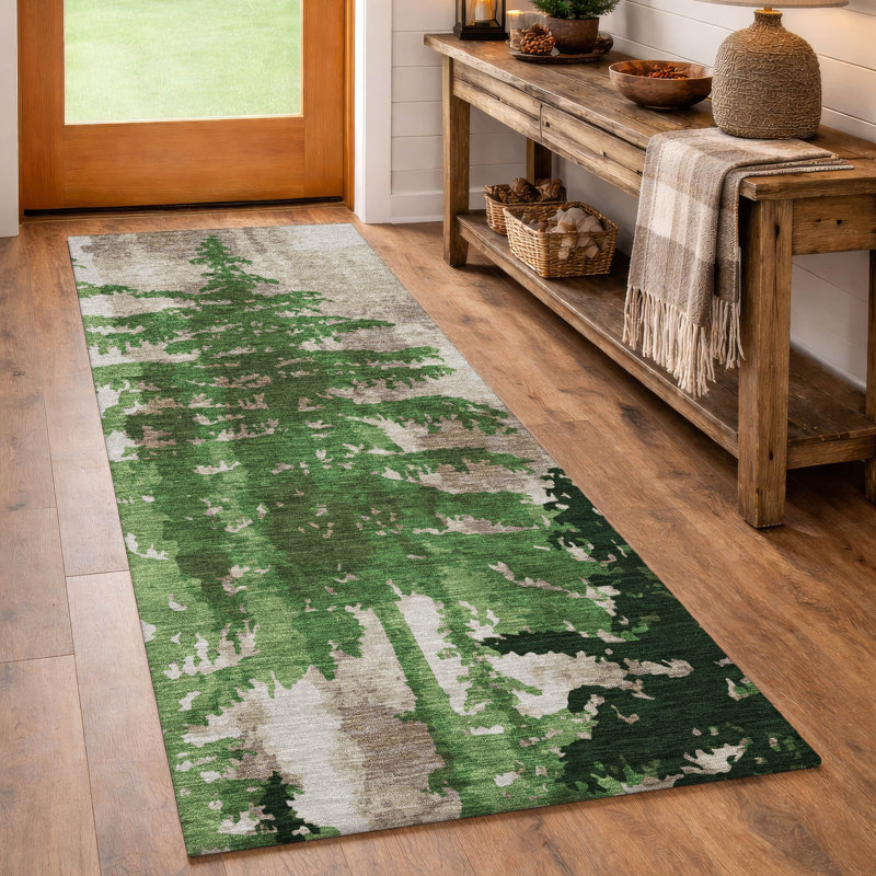 Machine Washable Indoor/Outdoor Chantille ACN2833 Lodge Rug, 2'3" x 7'6" Runner, Green
