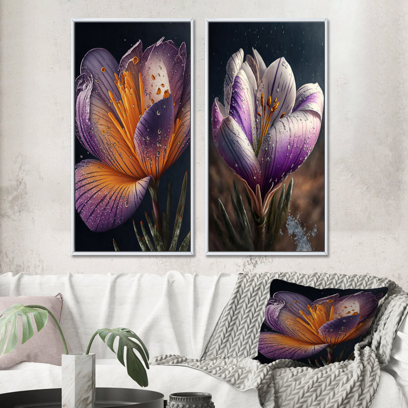 «Blooming Crocus», 2 pièces sur toile, Cadre blanc, H 32 po x l 32 po