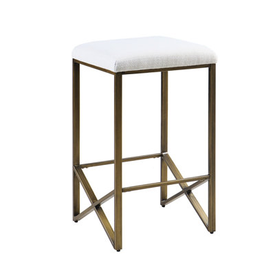 Élégant tabouret de comptoir de 26 po de hauteur - siège rembourré sans dossier avec base en métal bronze permettant d'économiser de l'espace pour un assemblage artisanal et confortable. Base, siège rembourré. Nécessaire, outils fournis