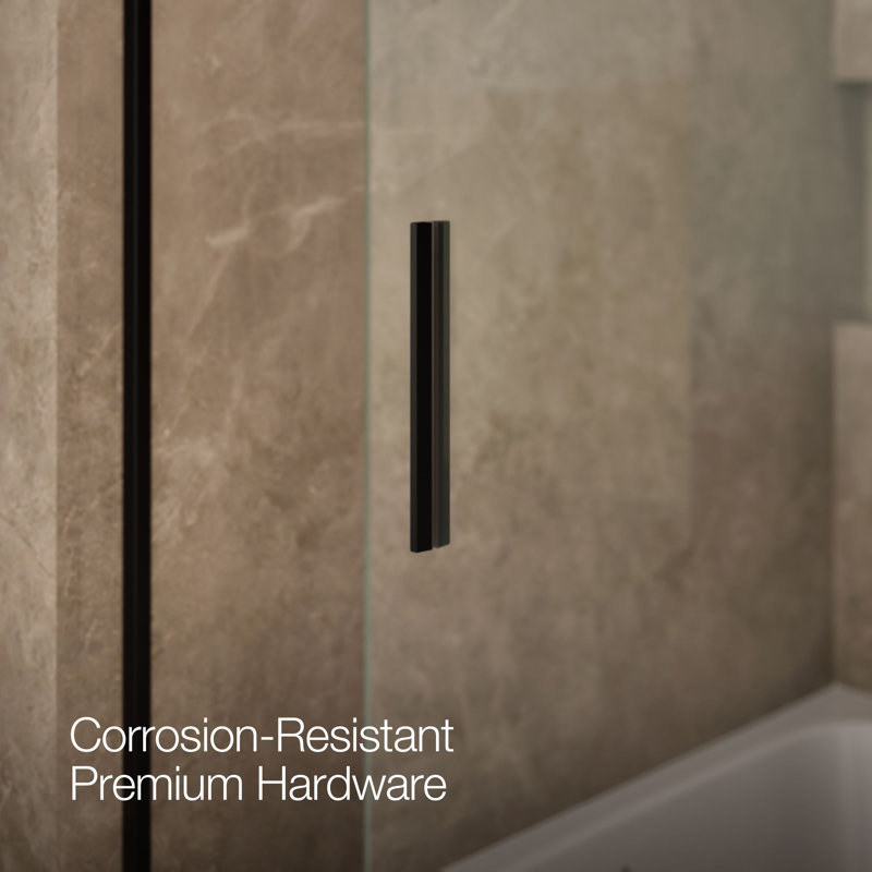 Levity 59.63" x 59.75" Bypass Bath Door with CleanCoat® Technology, Clear, Matte Black